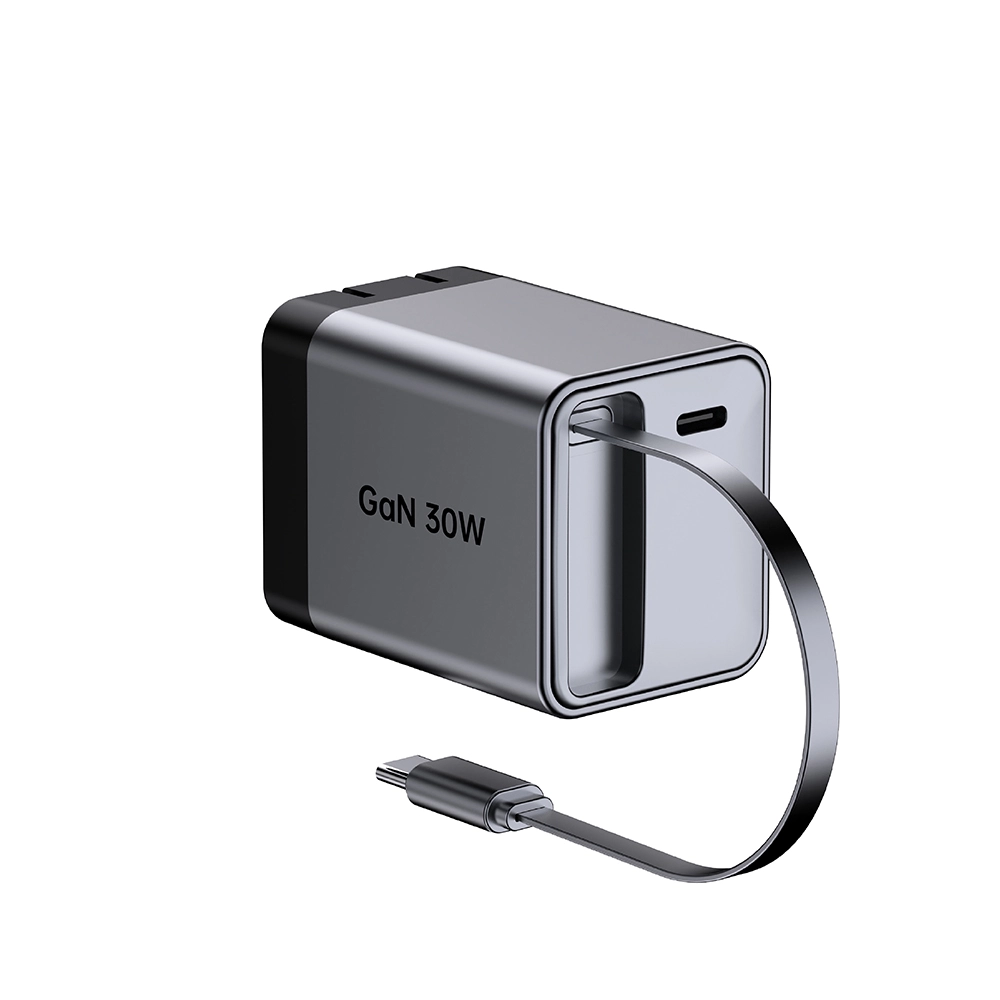 30W US प्लग फोल्ड गर्न मिल्ने द्रुत चार्जर रिट्र्याक्टेबल USB c केबलको साथ