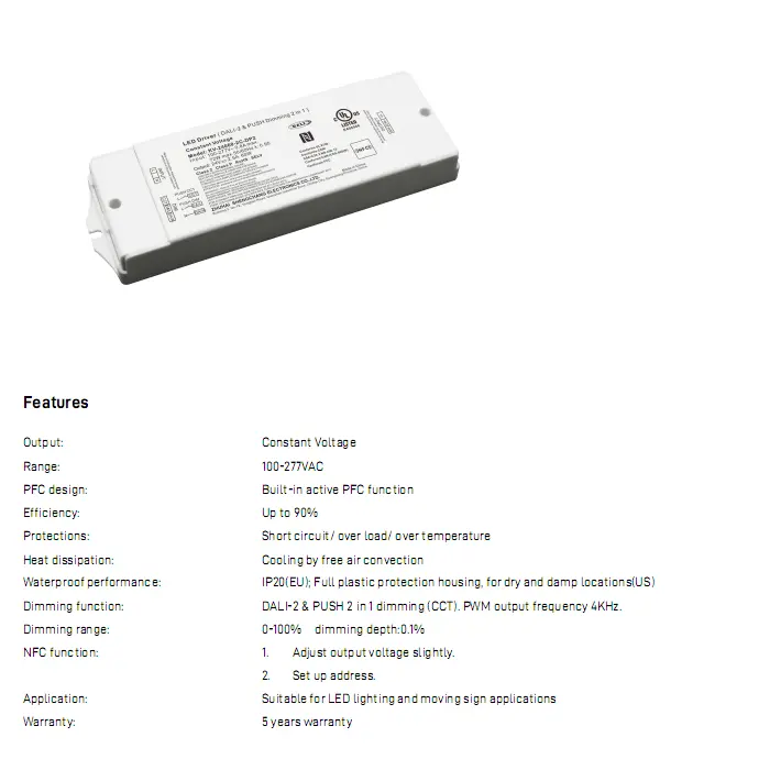 60W स्थिर भोल्टेज DALI CCT Dimming LED चालक