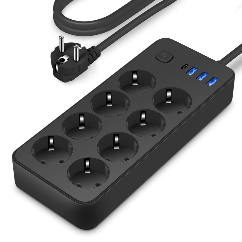 EU मानक पावर स्ट्रिप 8 AC 4 USB पोर्टहरू सहित