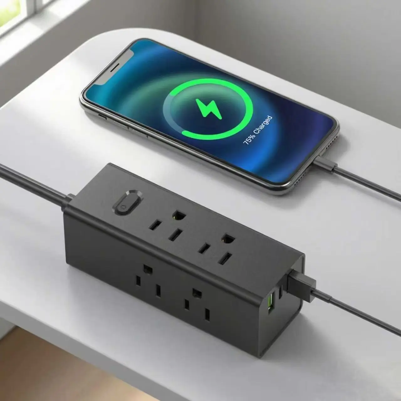 USB फ्ल्याट प्लग एक्स्टेन्सन कर्ड ट्राभल पावर स्ट्रिपको साथ यूएस पावर स्ट्रिप